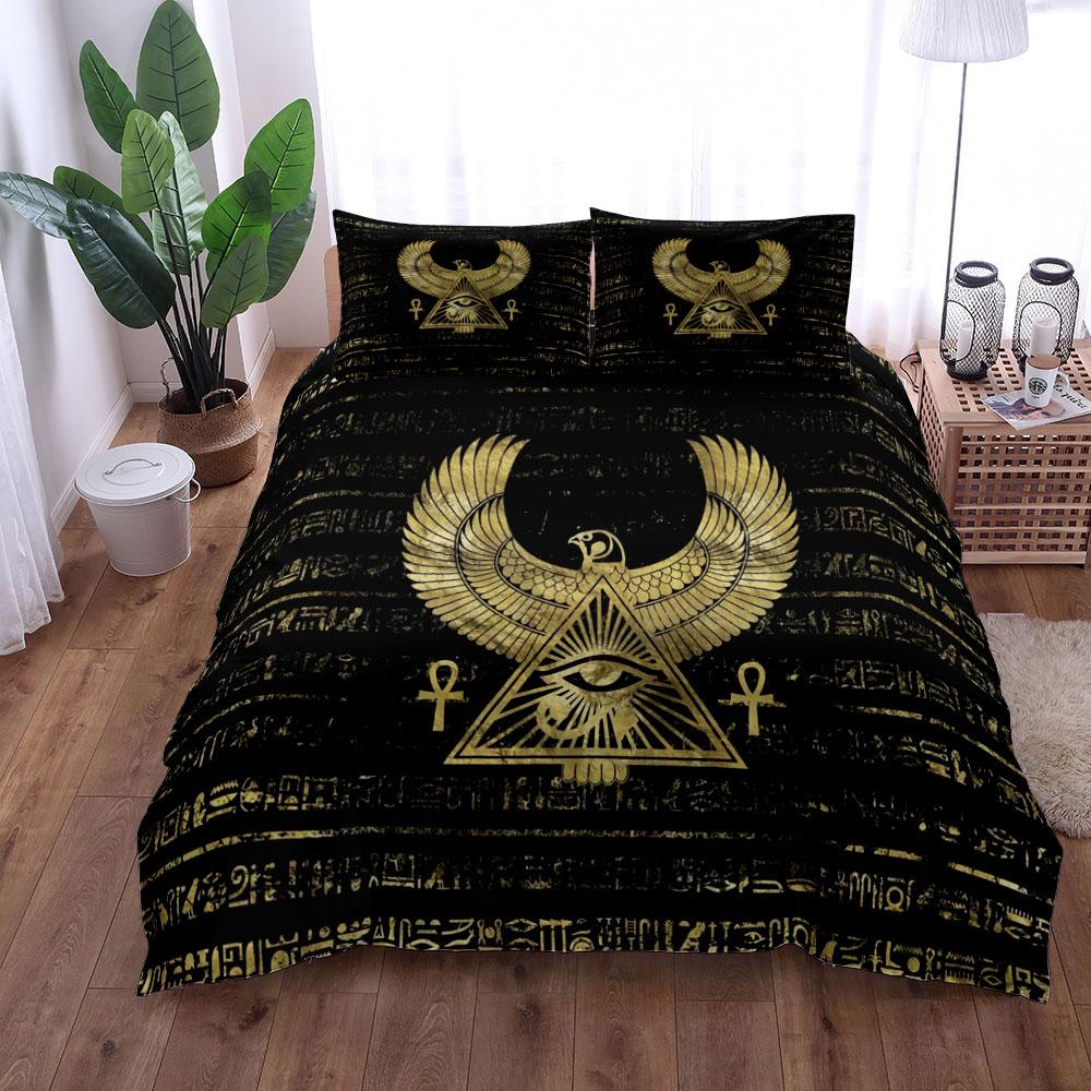 Ägyptisches Horus-Ethno-Bettwäscheset, Bettbezug-Set, UK-Einzelbett, Doppelbett, Queen-Size-Bett, US-Einzelbett, Full-King-Size-Bett EU single(135x200cm)