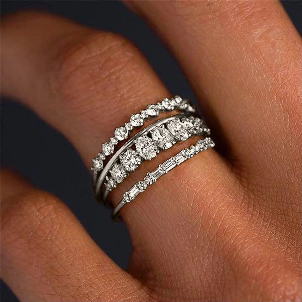 4 Teile/satz Weiß Zirkon Verlobungsringe Set für Frauen Klassische Gold Farbe Hochzeit Ring Schmuck Geschenk 10