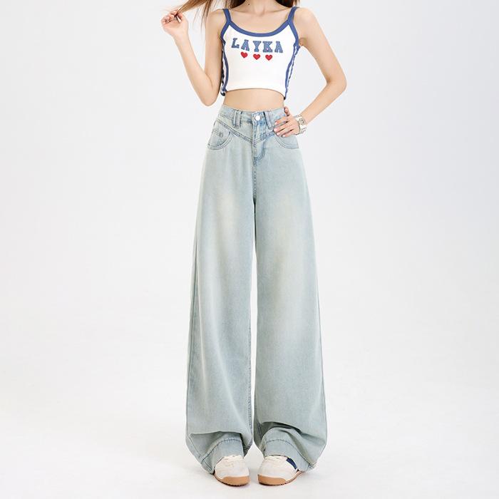 Tennisjeans für Damen, Sommer Weitbeinige Hosen für Damen, Sommer Hochtaillierte Dünne Lockere Weitbeinige Jeans für Damen, Damen, Slim 2XL