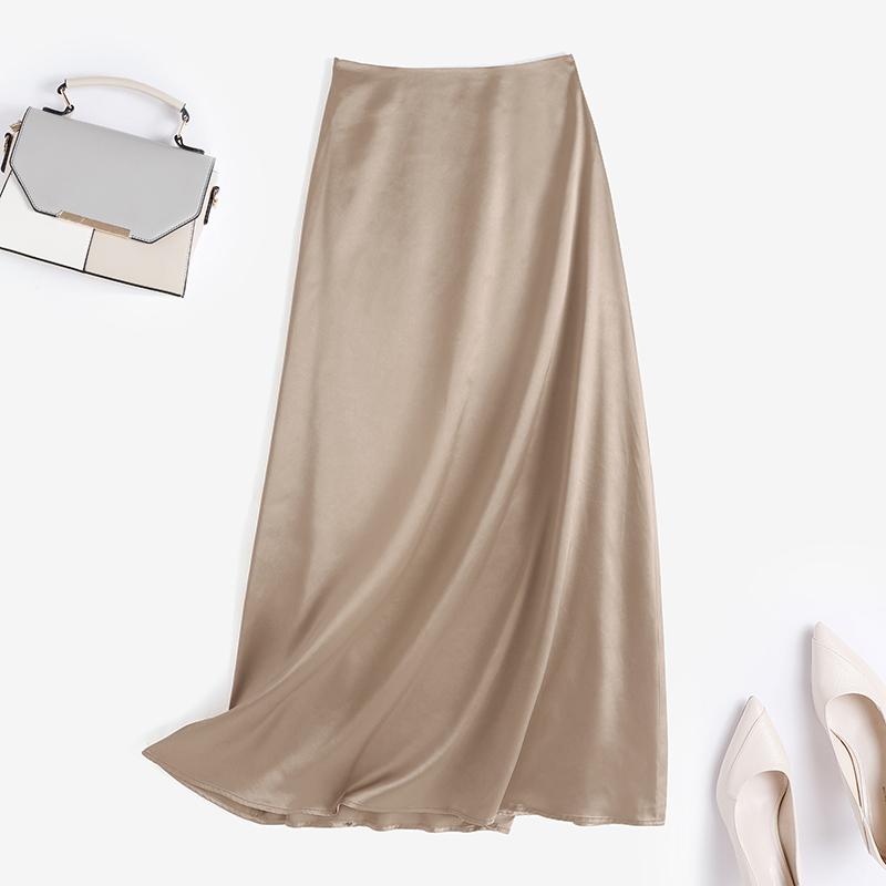 ZANZEA Damenmode, seitlicher Reißverschluss, Satinröcke, Sommer, lockere, lässige lange Röcke S khaki