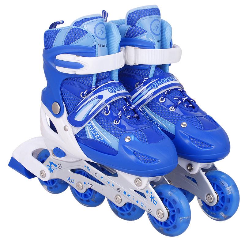 Rollschuh-Set mit vollem Blinken Rollschuhe Herren und Damen Erwachsenen-Skates Kinder-Rollschuhe S (size 27-32) blau