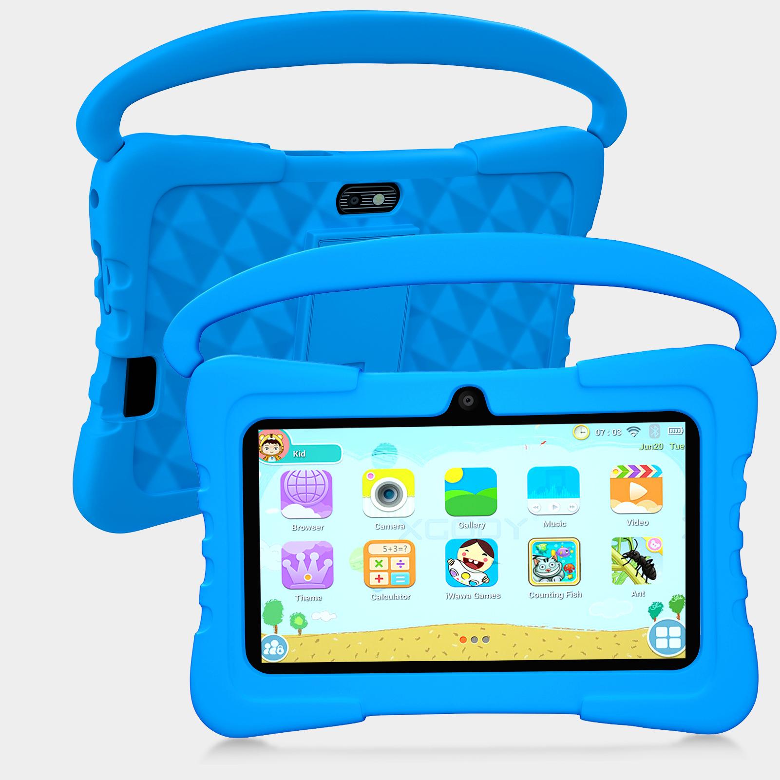 2024 Neues BDF 7 Zoll Android 9.0 Kinder-Tablet Google Play 32 GB ROM Silikonschutz Bluetooth 5G WiFi Tablets Kindergeschenke Add 64GB TF Card blau