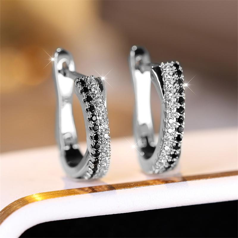 1 paar Silber Farbe Schwarz Weiß Zirkon Kreuz Ohrringe Tropfen Baumeln Ohrringe Schmuck Hochzeit Party Mode Zubehör schwarz