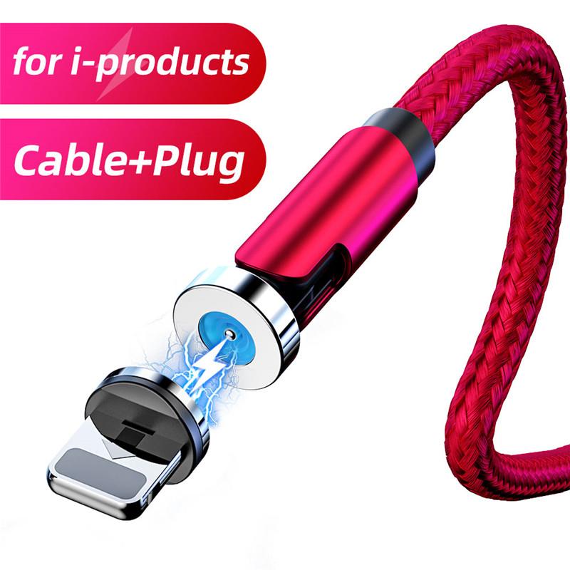 FONKEN 540o Rotation Magnetisches Kabel Micro USB Magnetisches Ladekabel Rotierendes USB Typ C Magnetkabel für iPhone Xiaomi Samsung Kabel 1M Cable+iOS Plug rot