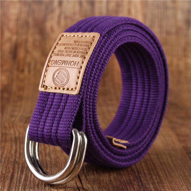 Korean-Style19Color Doppelring Canvas Gürtel Casual Hosen Canvas Gürtel Trendy Double RingDYouth Hosengürtel mit 115cm violett