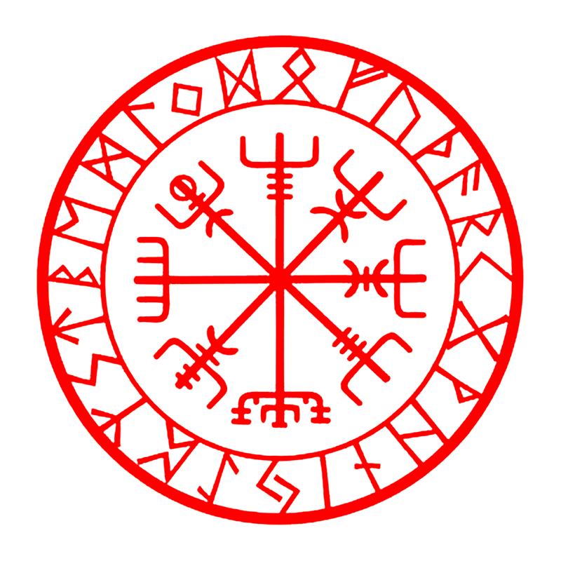 CK20807# Wikinger-Schutz, Runen, Vegvisir, Kompass, Meval, Autoaufkleber, Vinyl-Aufkleber, wasserfeste Dekoration 15x15cm rot