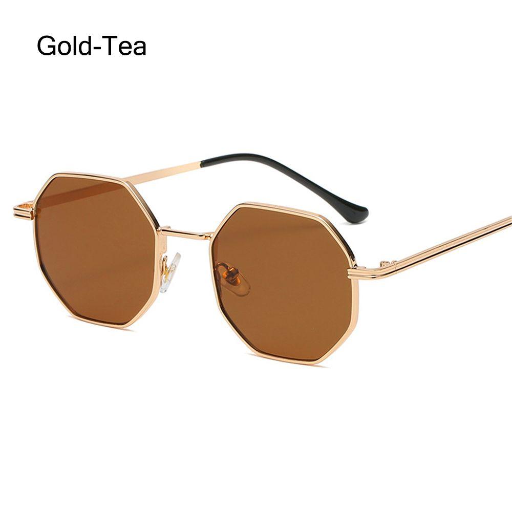 Rahmen UV-Schutz Sonnenbrille für Herren/Damen Metall Sonnenbrille Quadratische Sonnenbrille Polygon Sonnenbrille Gold-Tea
