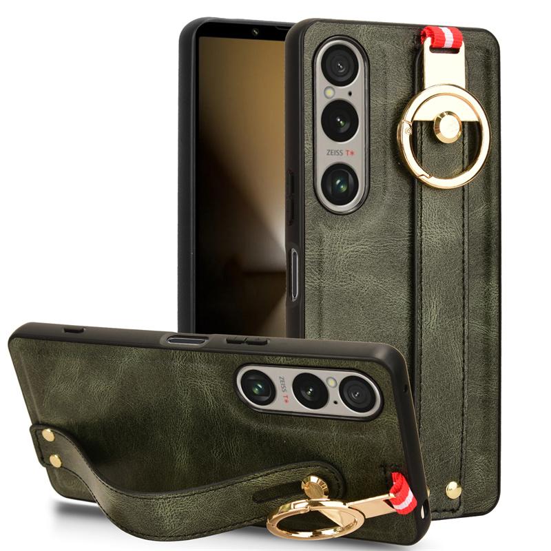 Luxuriöses Lederetui mit Armband und Standfunktion für Sony Xperia 1 10 VI 5 V IV III mit Ringöffner, ultradünne, stoßfeste Schutzhülle Sony Xperia 1 V grün