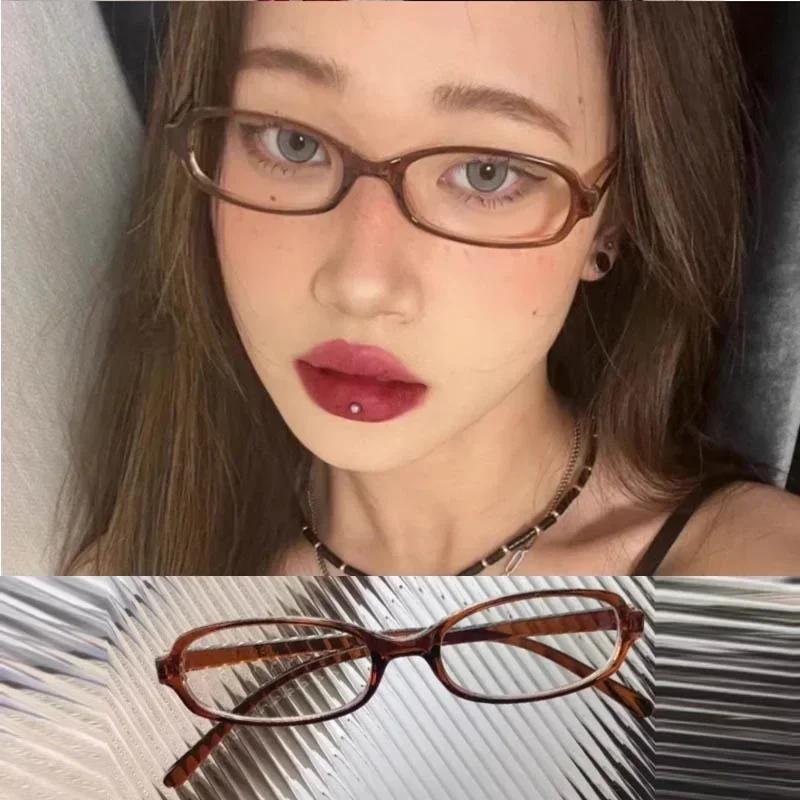 Japanische Vintage Quadratische Ovale Brille Y2K Stil Korea Stil Mädchen Roter Gn Rahmen Glas Brille Dekorative Computer Blaulichtfilternde Brille