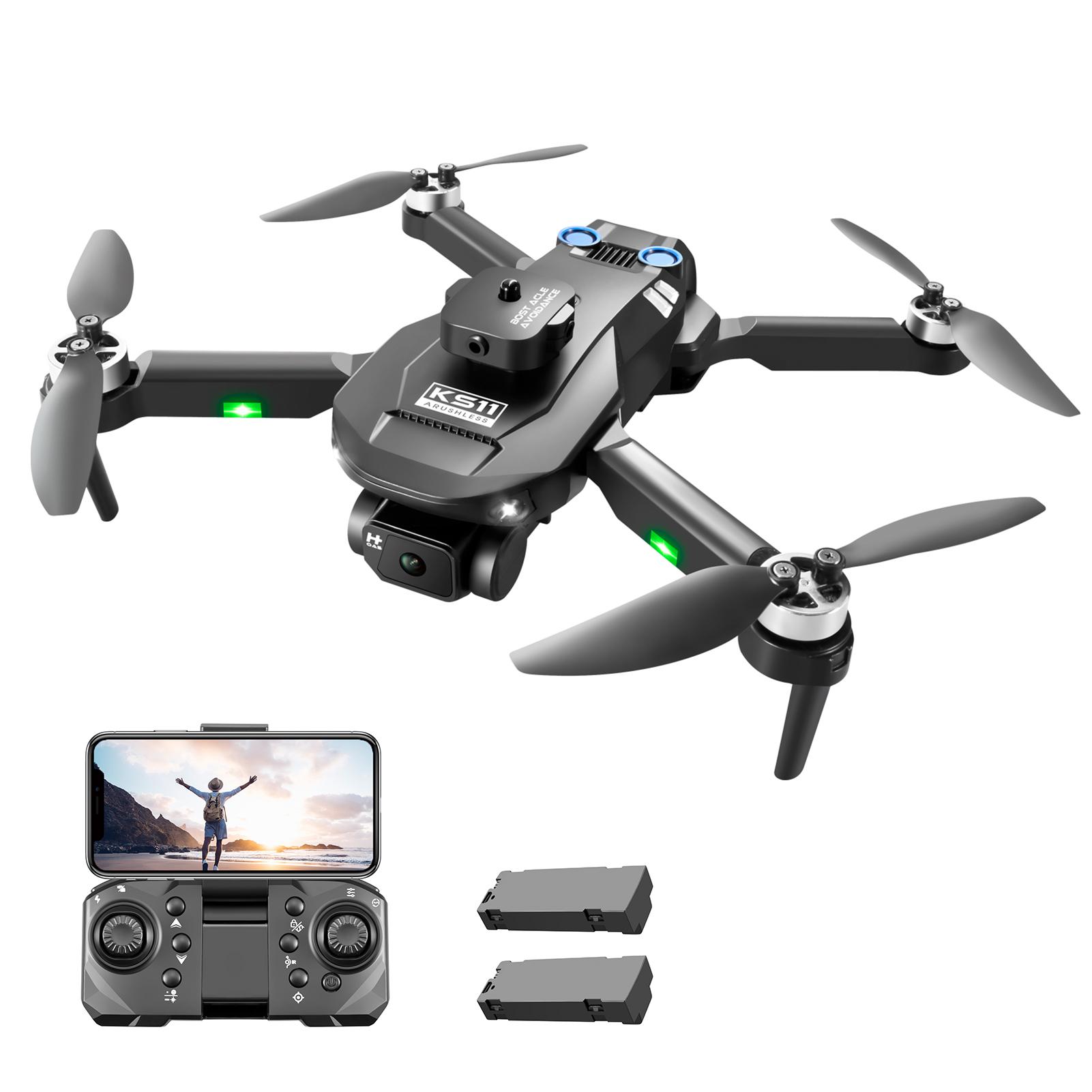 Ferngesteuerte Drohne mit Kamera, 4K-Doppelkamera, Hindernisvermeidung, bürstenloser Motor, optischer Fluss 2 battery schwarz