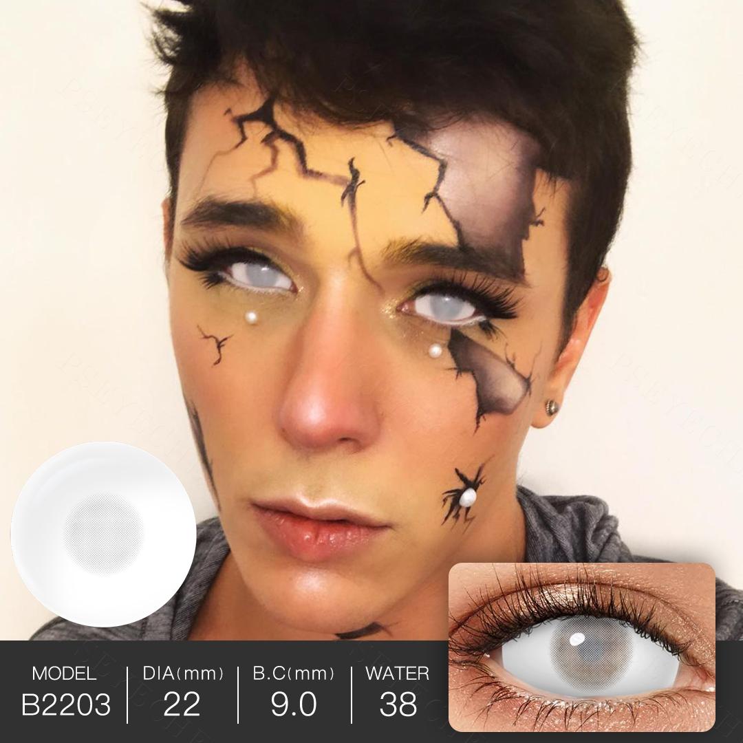 22 mm Sclera-Linsen, komplett schwarz, 1 Paar, Halloween-Kontaktlinsen, Cosplay-Linsen, weiße Linse, rotes Mesh-Vollauge, verrückte Linsen, Zubehör 22MM weiße glitzer