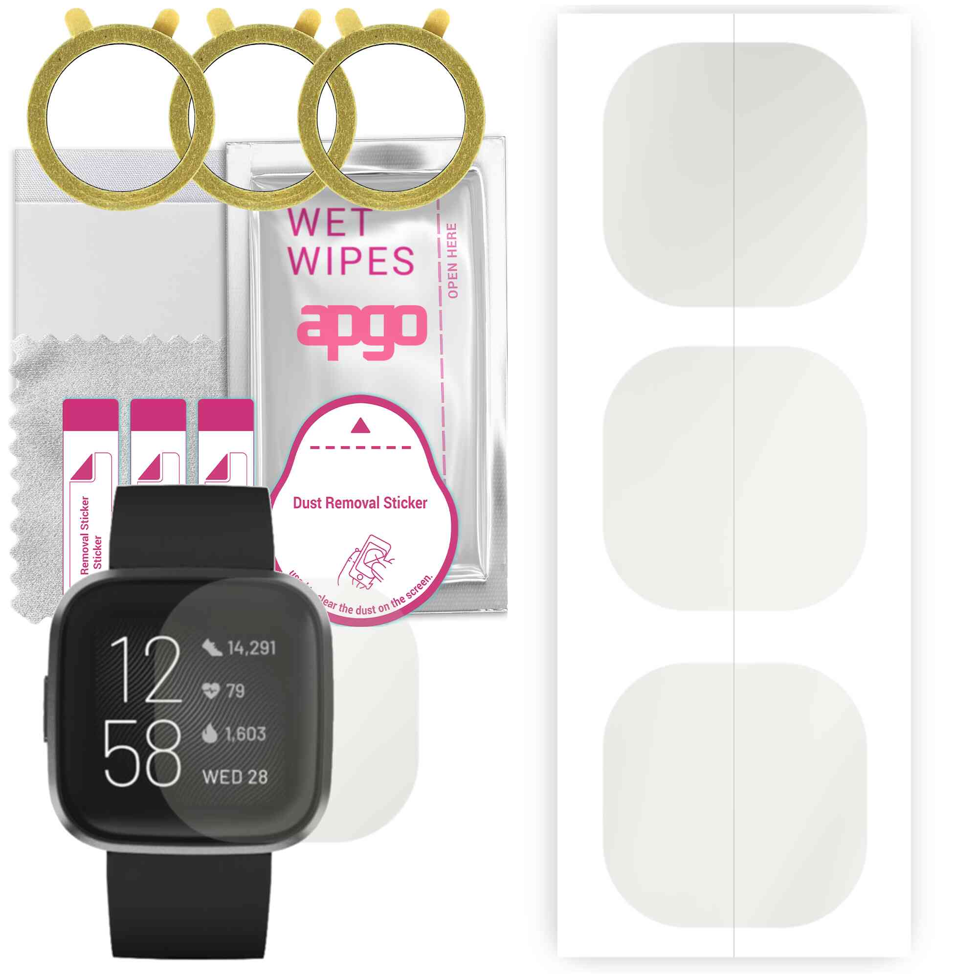 3x apgo Hydrogel Matte Displayschutzfolie für Fitbit Sense, Hydrogelfolie, flexibel, weiches TPU mit Positionierungsschicht, einfache Installation