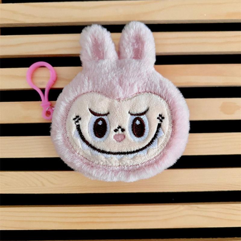 Kreatives neues Labubu Hasen Plüsch Münzfach tragbare runde Kopfhörertasche niedliche Cartoon Mädchenherz Without pearls rosa