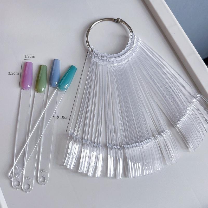 50 Stück Quadratische Nagelmusterstäbchen mit Metall-Spaltring, Nagellack-Musterstäbchen mit Ring - Klare Fächerförmige Farbdarstellung Nagelstudio-Zubehör