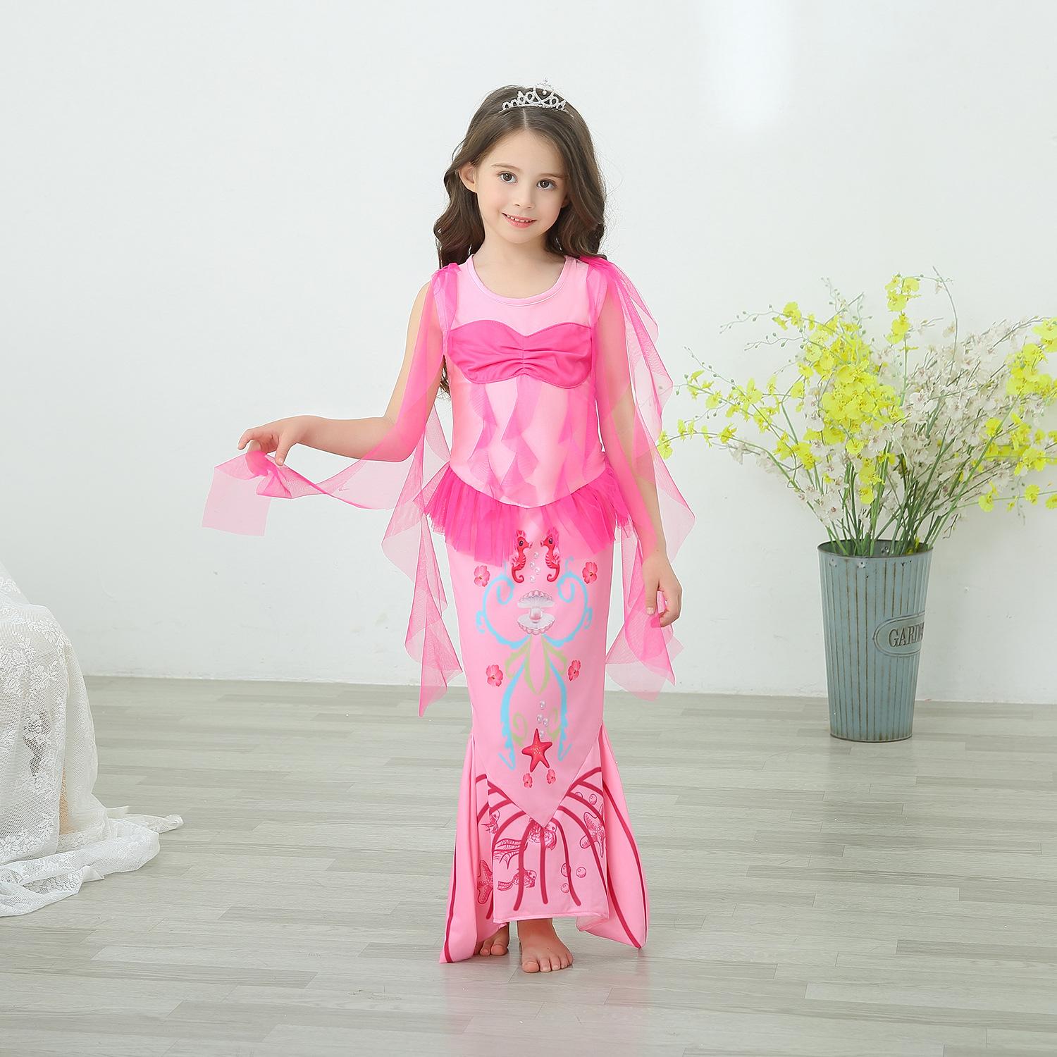 Mädchen Kleine Meerjungfrau Kostüm Kinder Geburtstag Halloween Prinzessin Mädchen Kleid Kinder Sommer Party Kleidung für Karneval 3-10T 130