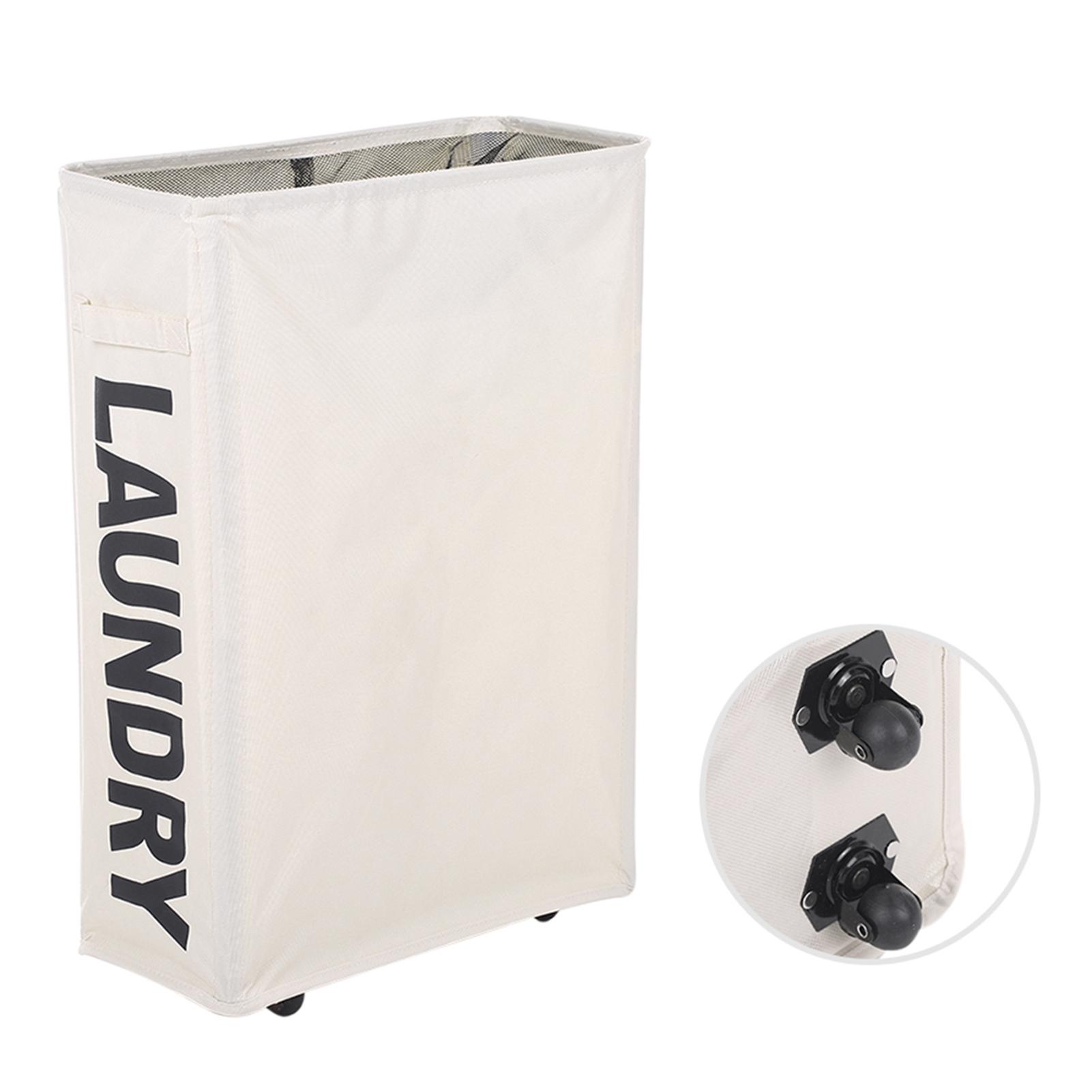 Eckiger schmaler faltbarer Oxford-Stoff-Wäschekorb mit Netz-Kordelzug für schmutzige Wäsche beige