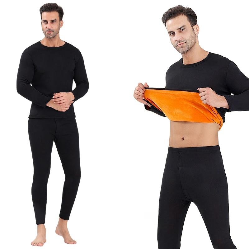 Unterwäsche-Sets für den Winter, lange Unterhosen, dick, thermisch, warm, für Herren, langärmelig, plus Samtverdickung 4XL schwarz