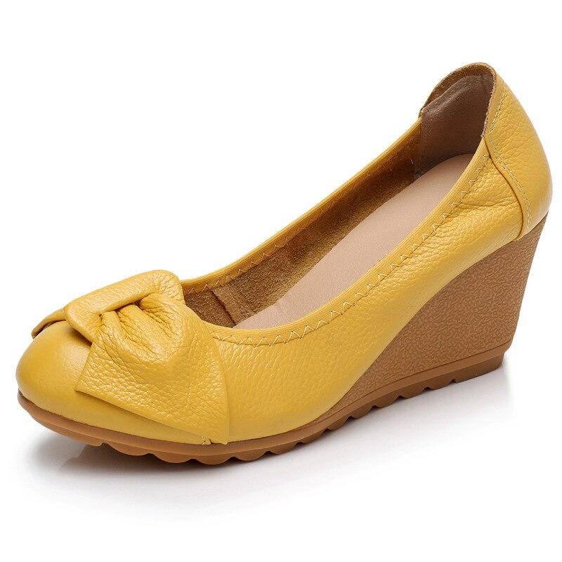 100% echtes Leder High Heels Frauen Keil Schuhe Casual Frau Schuhe Elegante Damen Keile Weiche Bequeme Weibliche Schuhe 40 gelb