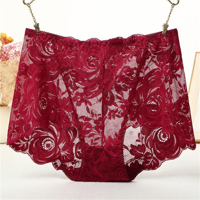 Damenunterwäsche, sexy Spitze, keine Spuren, Hüfte, hohe Taille, weibliche Dreiecksunterwäsche, Baumwolle, Knöchel, bequemes Höschen, Übergröße 4XL bordeaux