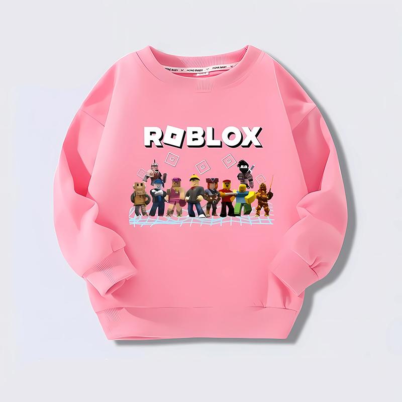 Roblox Print Sweatshirt für große Kinder Herbst Großer Junge Großes Mädchen Rundhals Einfarbige Sandbox-Spiel Pullover für Jungen Ohne Kapuze Lässige Streetwear 150 pink
