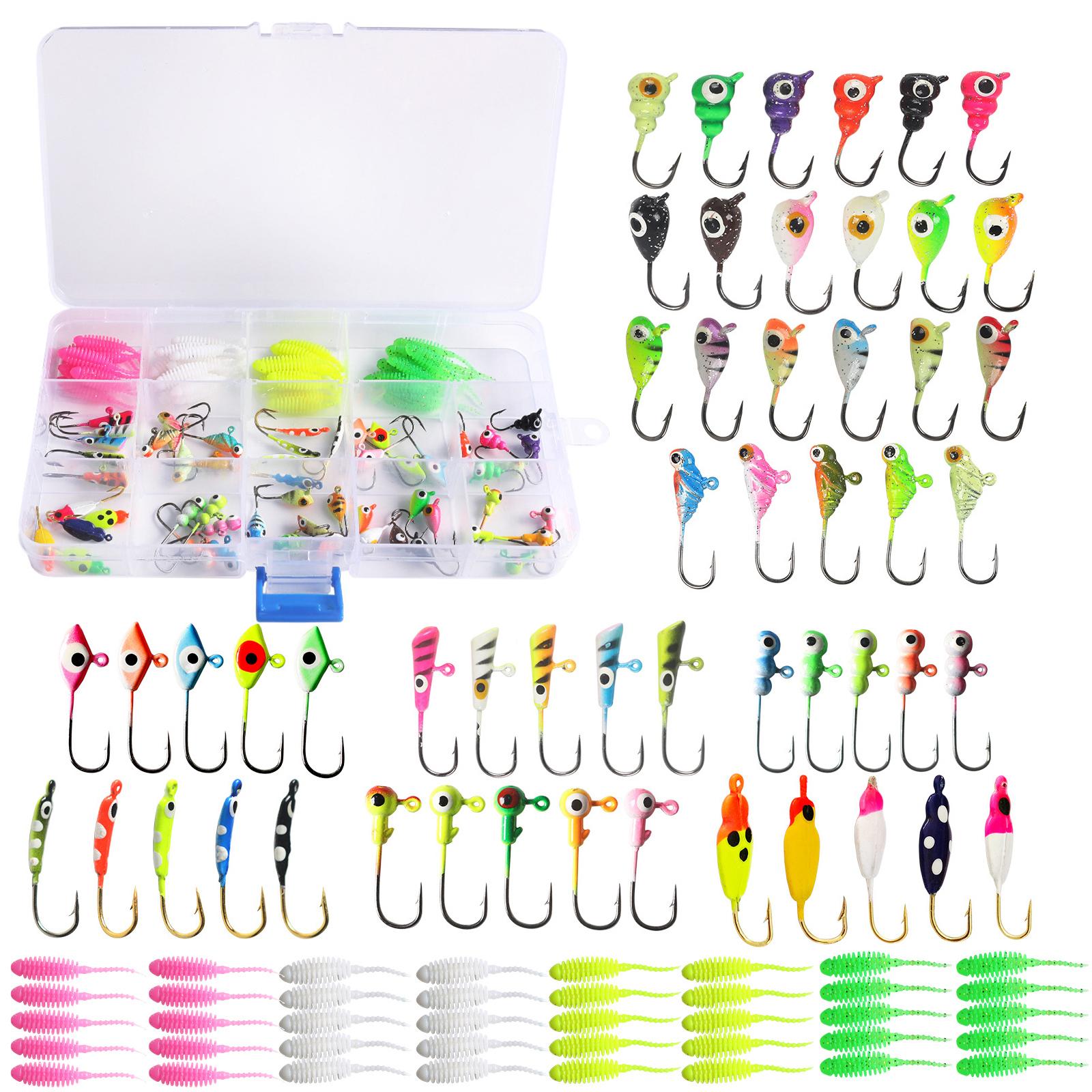 93-teiliges Eisangel-Jig-Set, inklusive Jigköpfen, Haken und weichen Ködern für Barsch, Forelle, Zander bunt