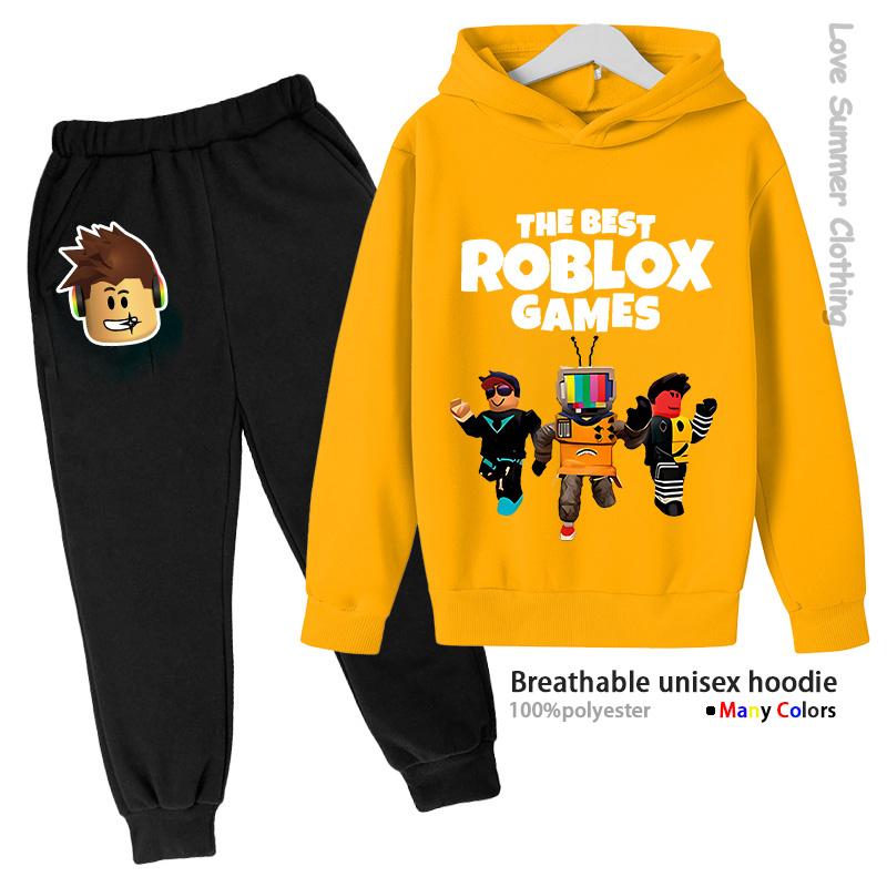 Roblox Jungen Hoodie Trainingsanzug Alter 4-14 HD Druck Herbst Neuheiten Geschlecht Dünnes Fleece Hoodie Set Lässig Unisex Trainingsanzug Polyester 150