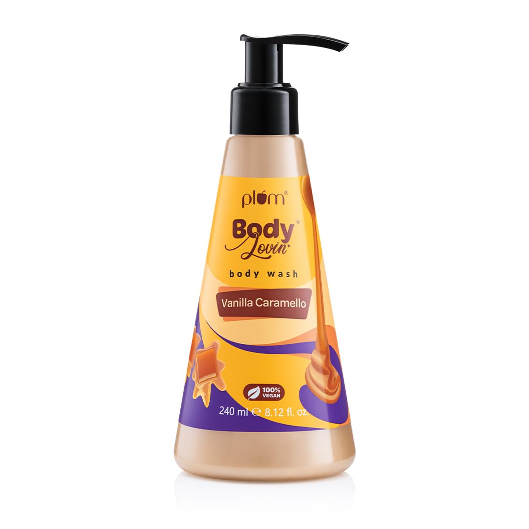 Plum BodyLovin' Vanilla Caramello Duschgel | SLS-freies cremiges Duschgel für Frauen | Köstlicher Karamell-Duft für weiche & geschmeidige Haut | Mit Aloe angereichert beige