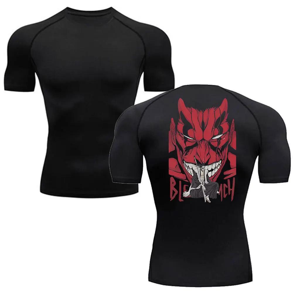 Anime Bleach Herren Sport BJJ Rashguard MMA Kompressions-T-Shirt Herren Fitnessstudio Fitness Boxen Trikots Schnelltrocknend Workout Atmungsaktives T-Shirt Tops XXXL