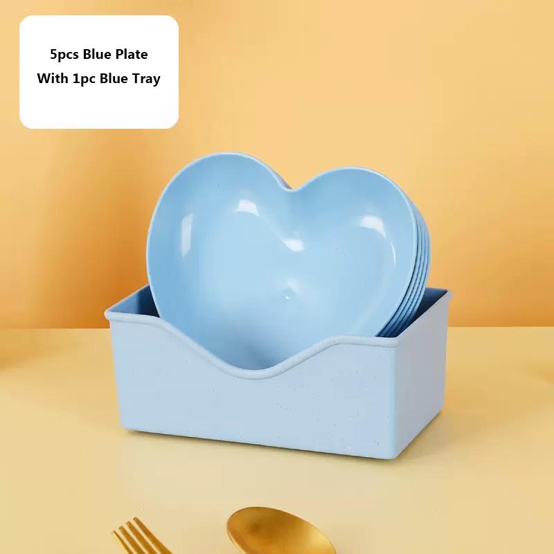 6 teile/satz Herz-förmigen Kreative Platte Kuchen Platte Mit Tablett Knochen Gericht Trockenfrüchte Snack Platte Süßigkeiten Platte Container Snack Platte blau