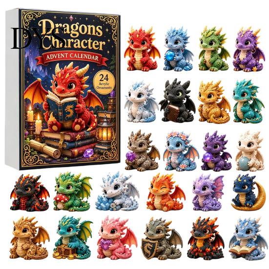 Weihnachtsgeschenke für Kinder Drachen Adventskalender 2026, 24 Tage Buchiger Weihnachten Countdown mit Süßen Geschenksets Mini Acryl Drachen, Fantasy B