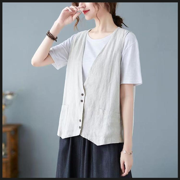 Oberbekleidung Große Größe Weste Damen Sommer Dünne Weste Ärmellose Weste 4XL weiß