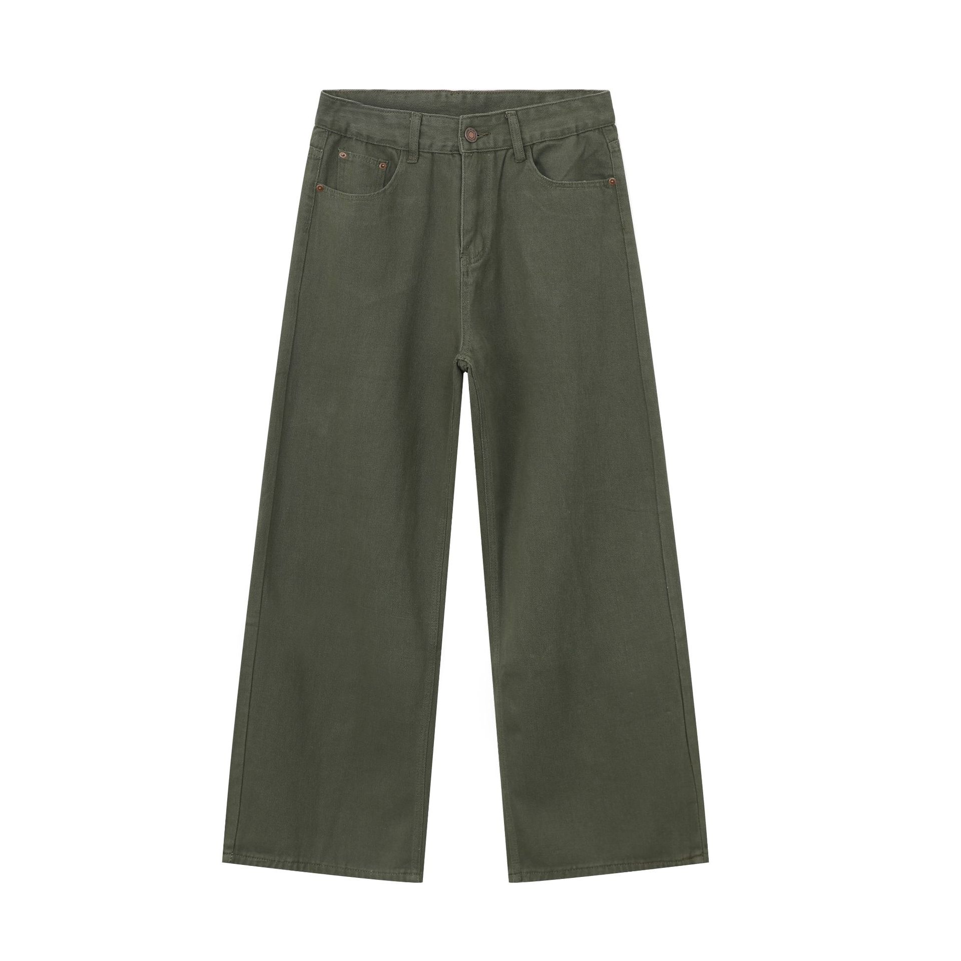 Lange Hosen Gerade Lässig Jeans Herren Einfarbig Locker Fallend Hundert Hosen Gerade Lockere Jeans für Herren Modische und Bequeme Hosen L armee grüne