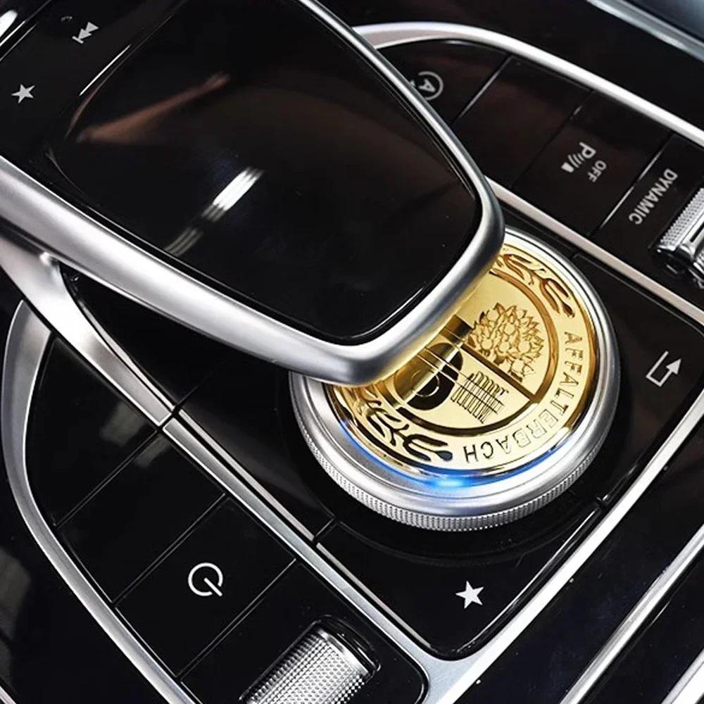 Auto-Innenraum-Multimedia-Aufkleber, 47 mm, Mausknopf, Mittelkonsole, Emblem, Abzeichen, Aufkleber für W212 W205, AFFALTERBACH-Aufkleber gold