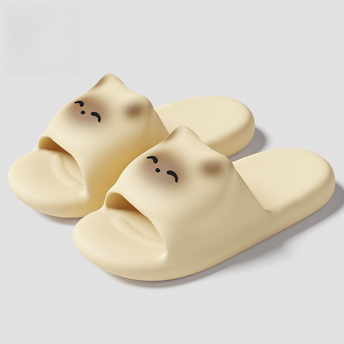 Rutschfeste Badezimmer-Hausschuhe für Damen, Sommer, Niedliches Cartoon-Katzen-Design, Herren-Hauskleidung, Outdoor-Bekleidung, Coole Eltern-Kind-Slipper für Kinder 34-35 kaffeebraun