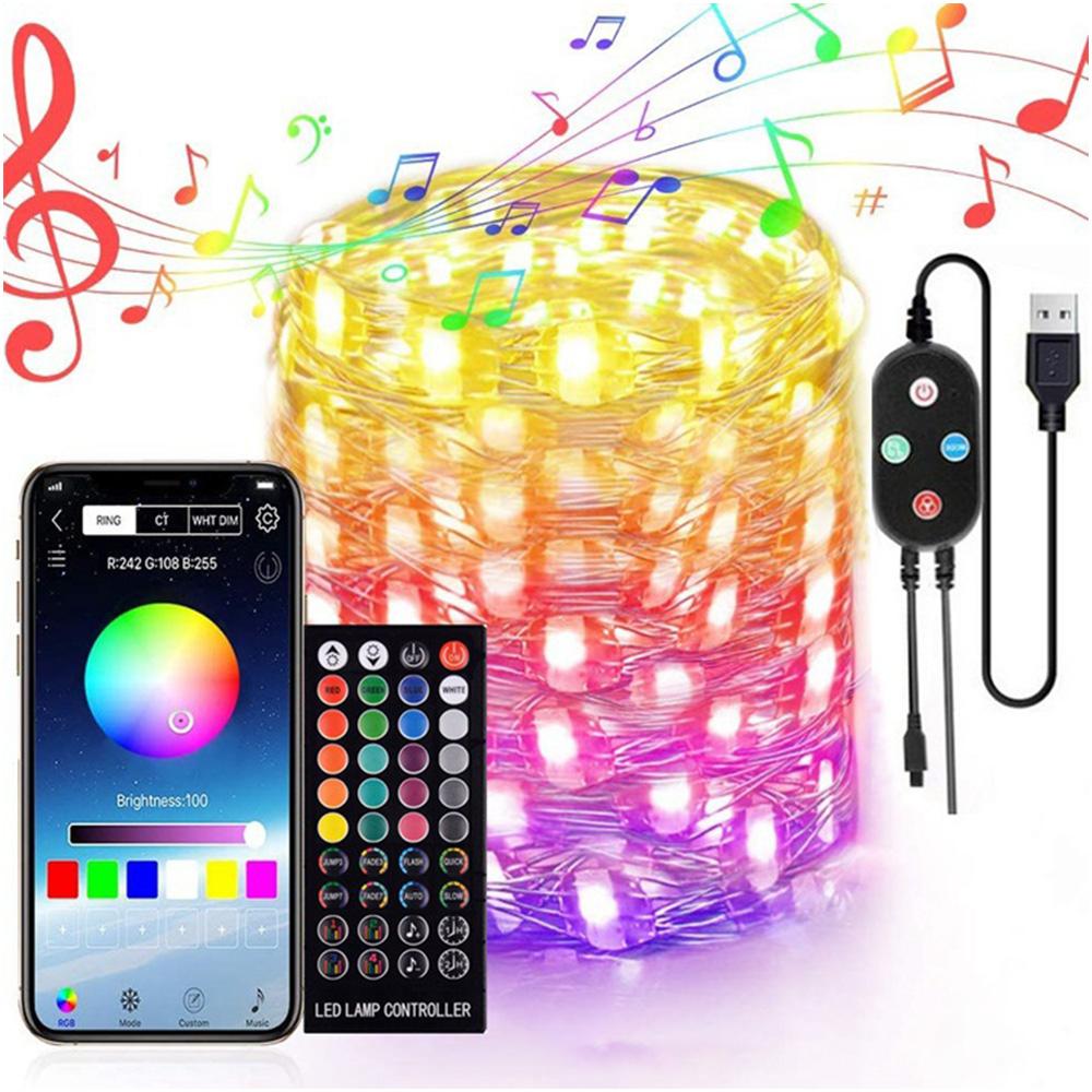Lichterkette, USB-betrieben, wechselndes Funkeln, 200 LED-Lichterketten, Kupferdraht, RGB-Lichterkette 50LED With Remote