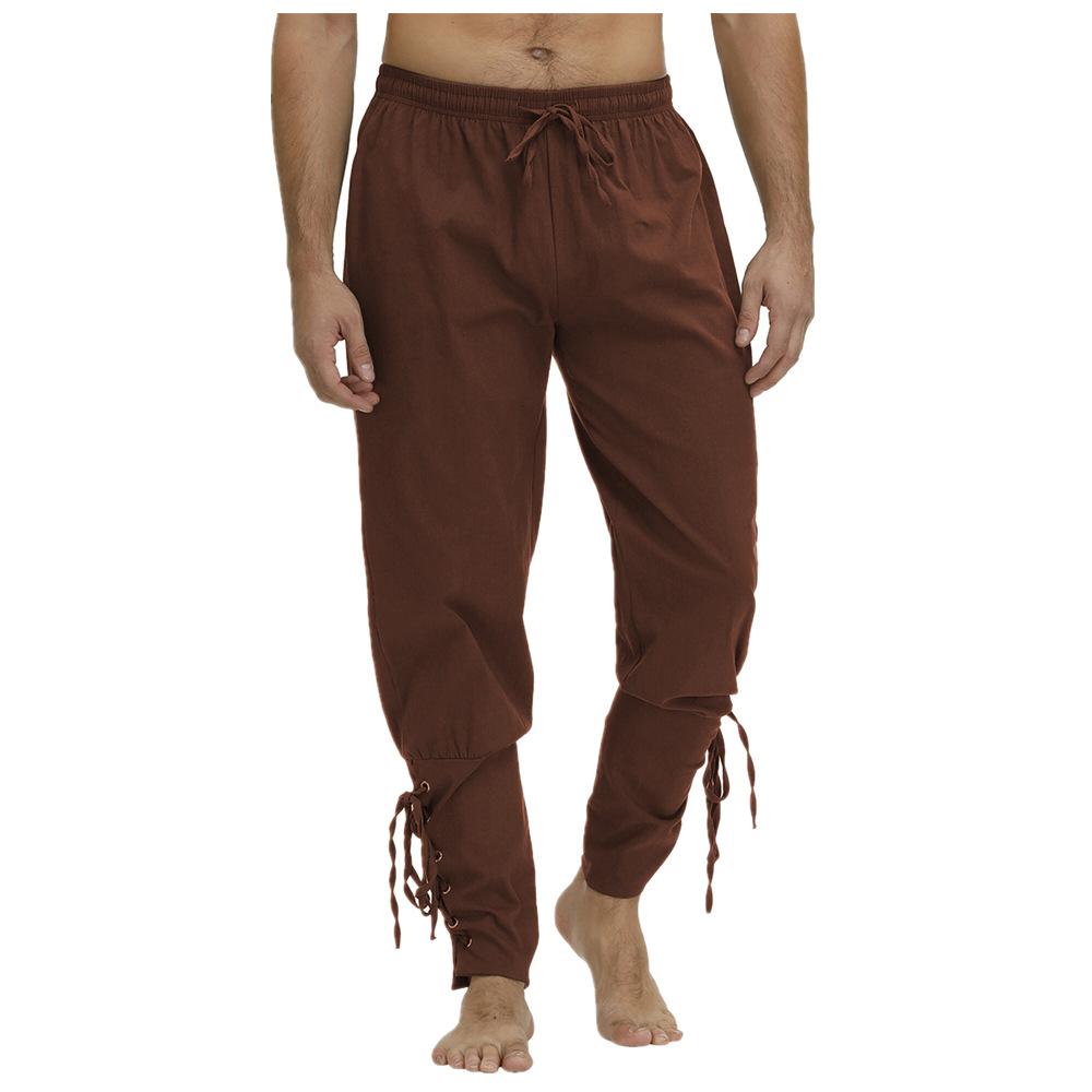 Hose Wikinger-Kostüm für Männer Renaissance Mittelalter-Hose Shorts mit Kordelzug Halloween-Kostüm Erwachsene Cosplay XL braun