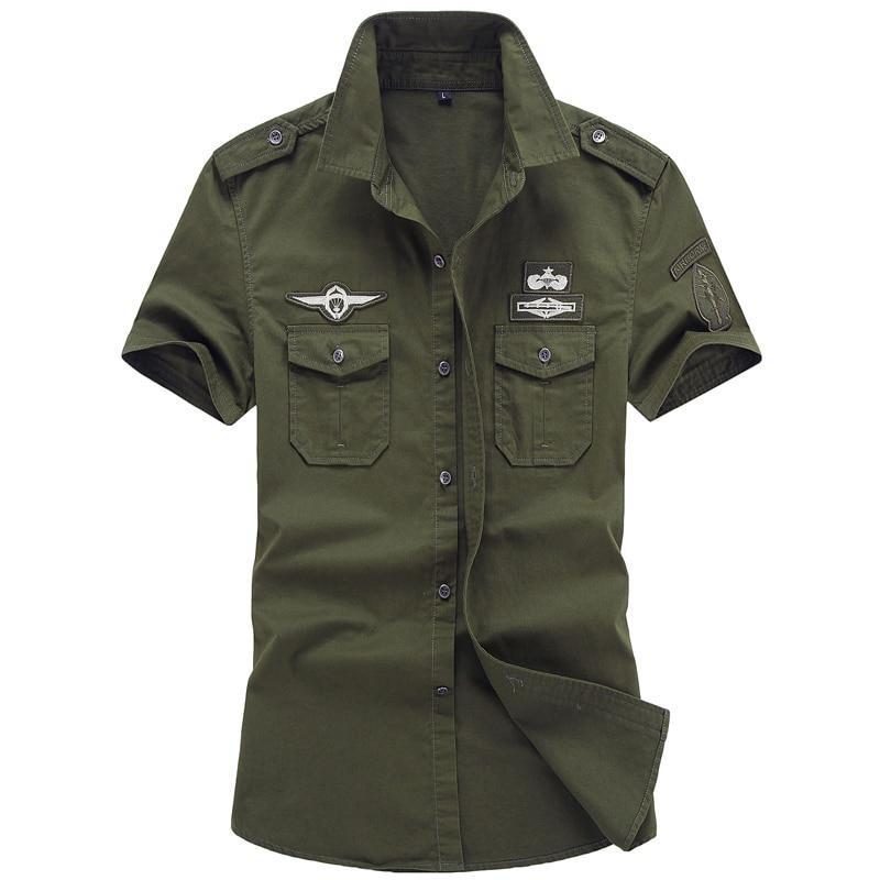 Herrenhemd, 100 % Baumwolle, Armee-Taktik-Hemd, Baumwolle, lässig, Militär-Stil, Hemden, Übergröße, 6XL XXXL grün