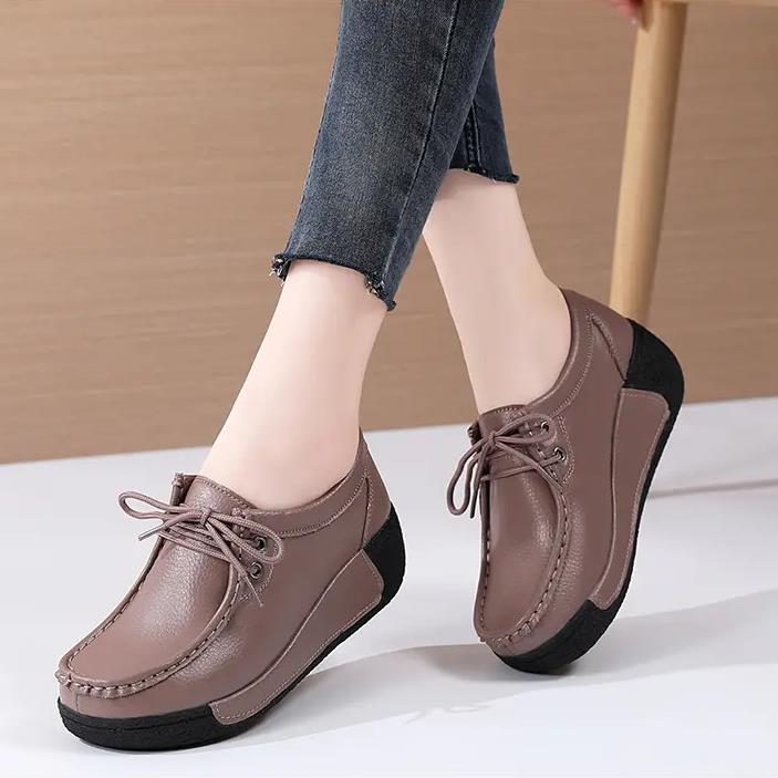 Damenschuhe, große Größe, explosiver, schüttelnder Boden, Leder, lässig, koreanischer Stil, Erhöhung der Damenschuhe 35–41 35 kaffeebraun