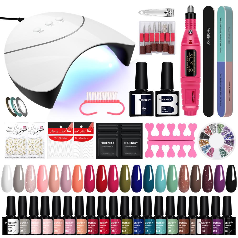 PHOENIXY Gel-Nagellack-Set, reiner Farblack, Poly-Nagelgel, Soak-Off-Gel mit 36 W UV-LEDs, Maniküre-Werkzeug-Set, Starter und Profi no poly nail gel