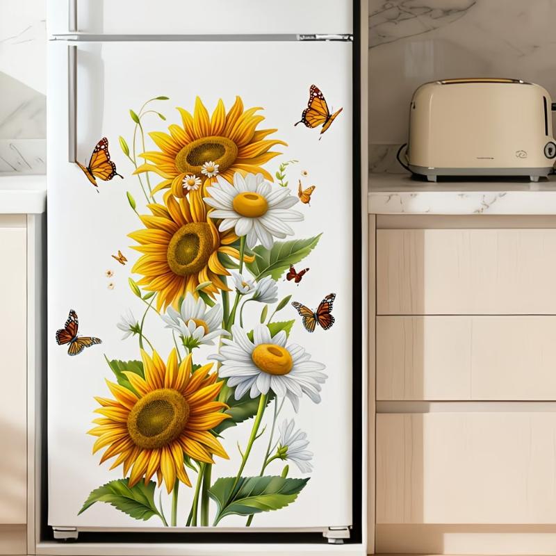Bunte Schmetterlingsblumen Kühlschrankaufkleber für die Küche Abnehmbare Selbstklebende Vinyl-Wandaufkleber Dekor A2