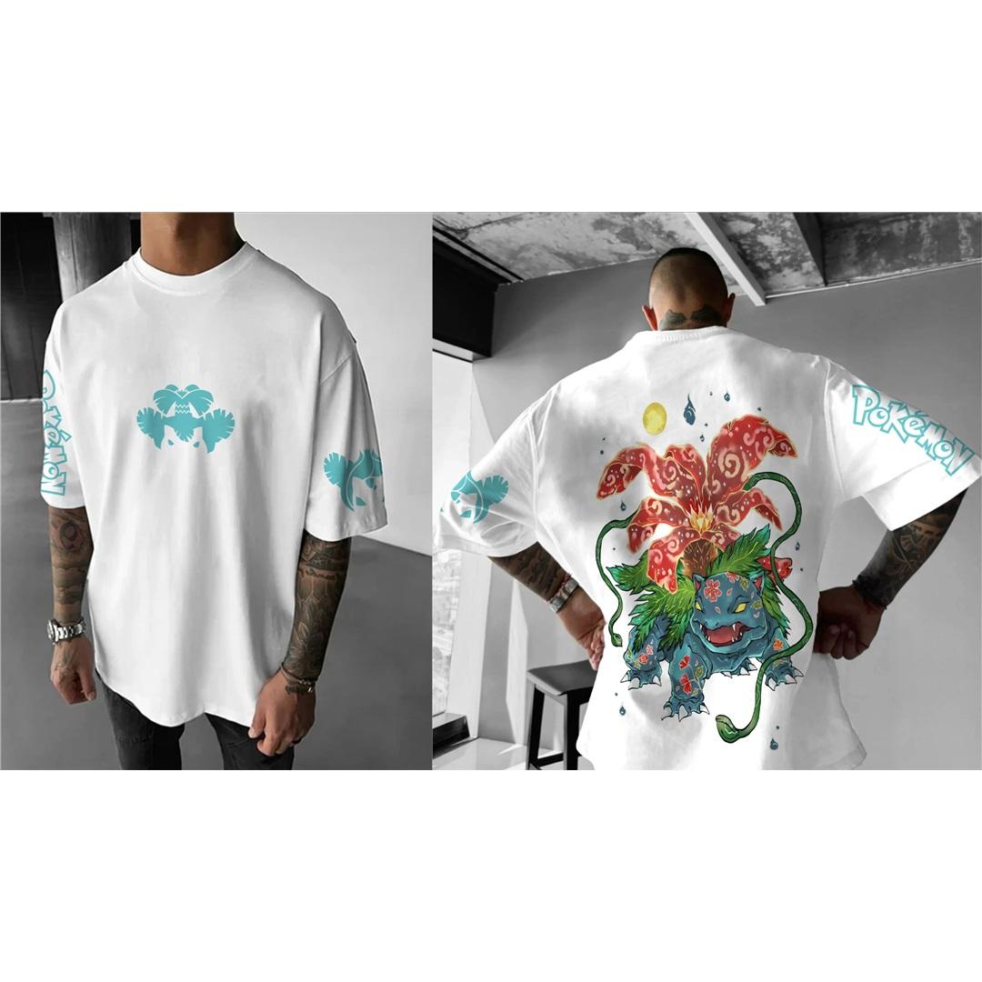 Pokémon Japanischer Anime Merchandise Mimikyu Bisasam Kurzarm T-Shirt Pokémon Sommer Herrenmode Atmungsaktiv Sport L schwarz