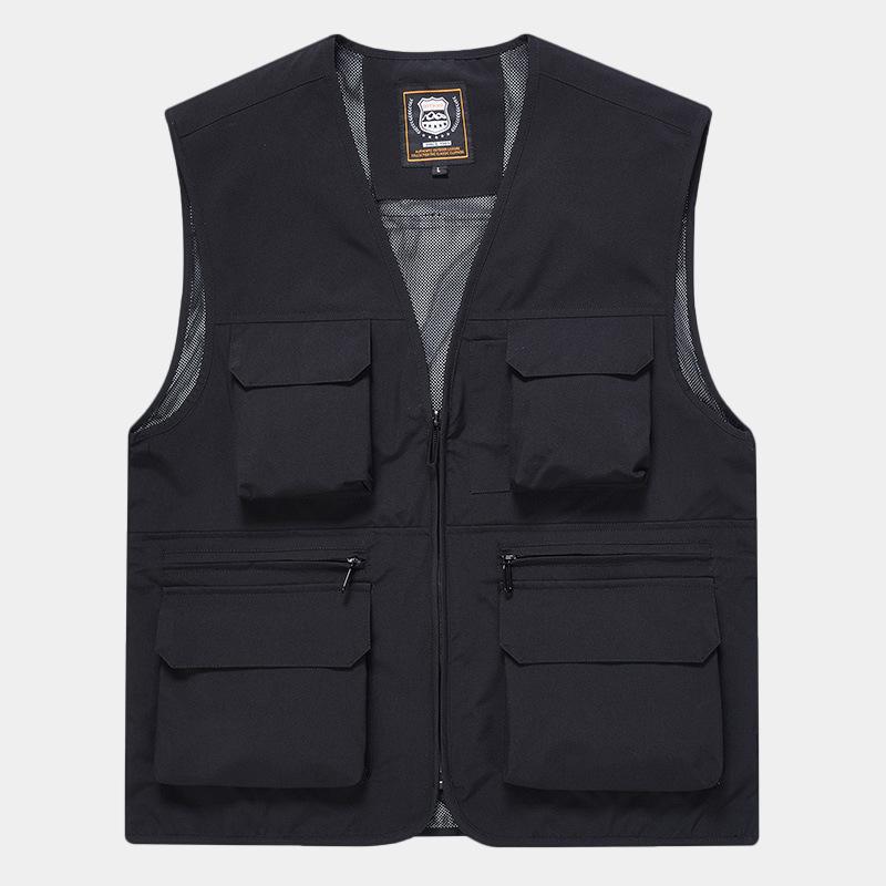 Herren Frühling Sommer Outdoor Gilet Mehrere Taschen Schnelltrocknend Angelweste Wanderweste Ärmellose Arbeitskleidung 3XL schwarz