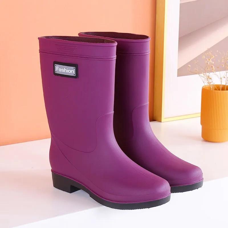 Regenstiefel Damen Vier Jahreszeiten Mode Outdoor Mid-Tube wasserdichte rutschfeste Gummischuhe Mode Regenstiefel 40 violett