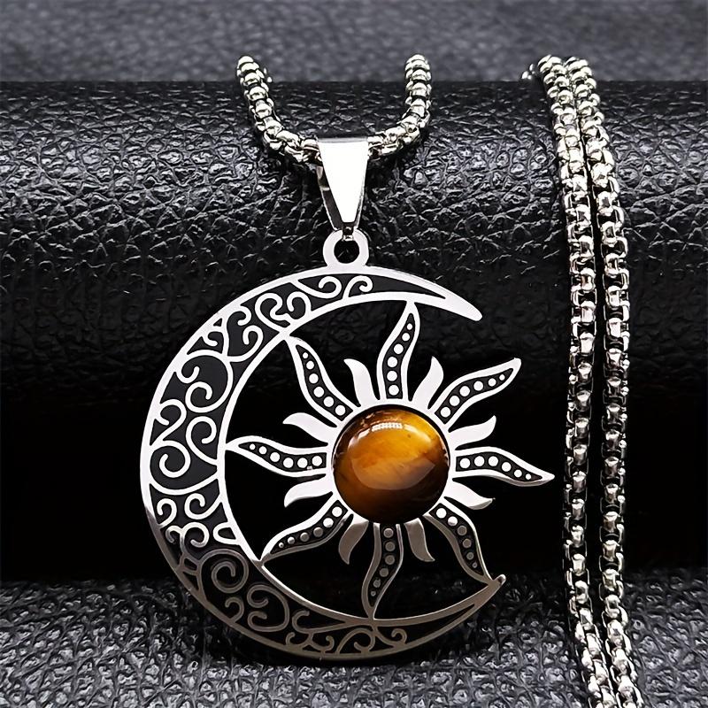 Hexe Mond Sonne Pentagramm Halskette Stein Okkult Luna Sichel Wicca Halsketten Schmuck Collares Amulett Schutz Damen Halskette white