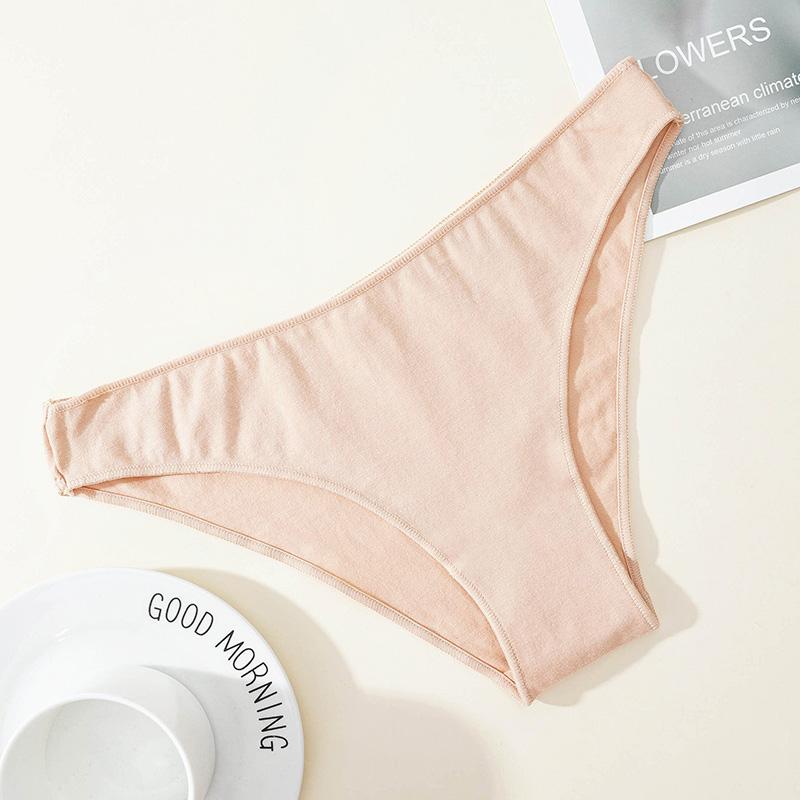 Damen-Bikini-Unterwäsche aus reiner Baumwolle, niedrige Taille, nahtloser Slip, bequeme, atmungsaktive Unterwäsche L beige