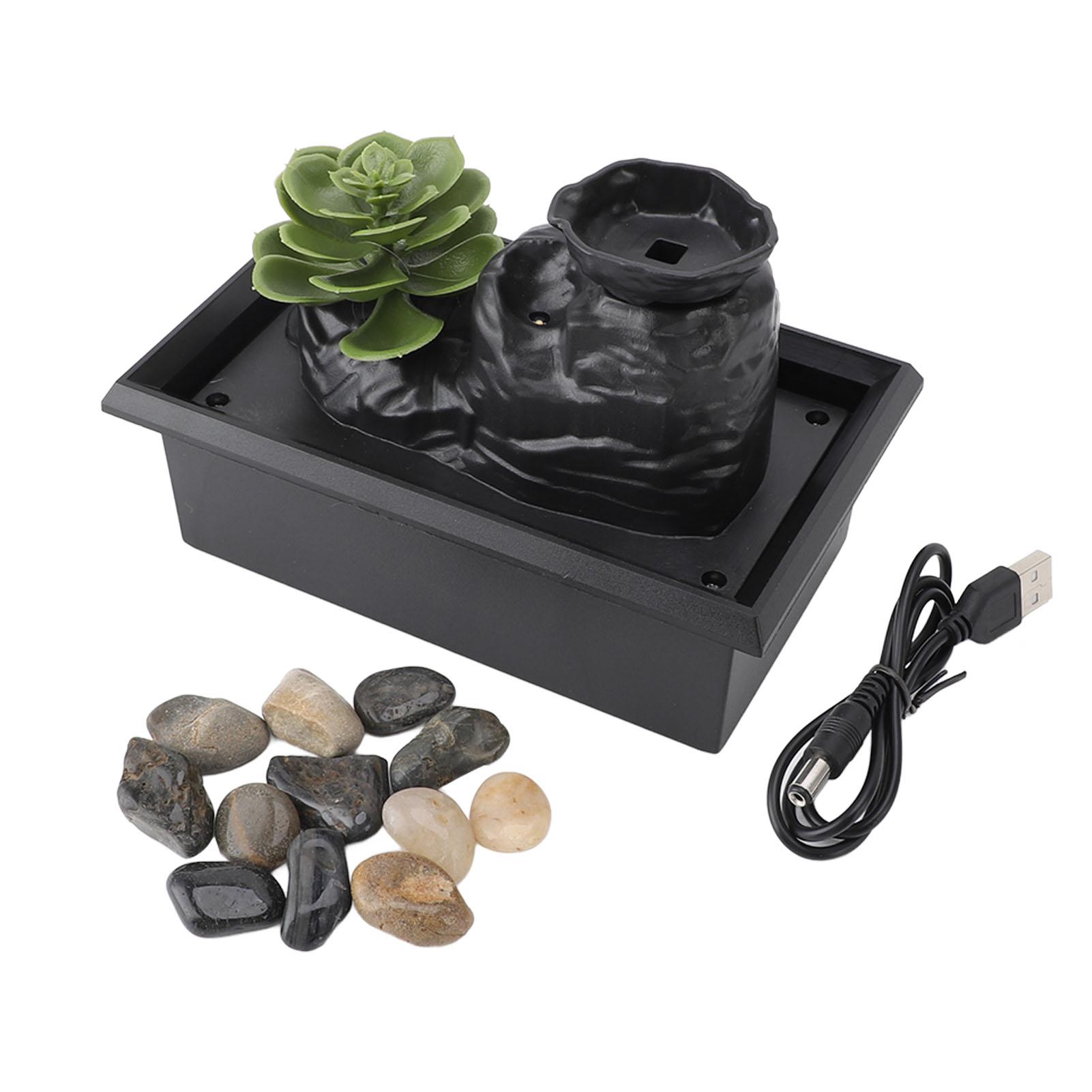 Tischbrunnen mit LED-Gelblicht, simulierter Sukkulente, zirkulierendes fließendes Wasser