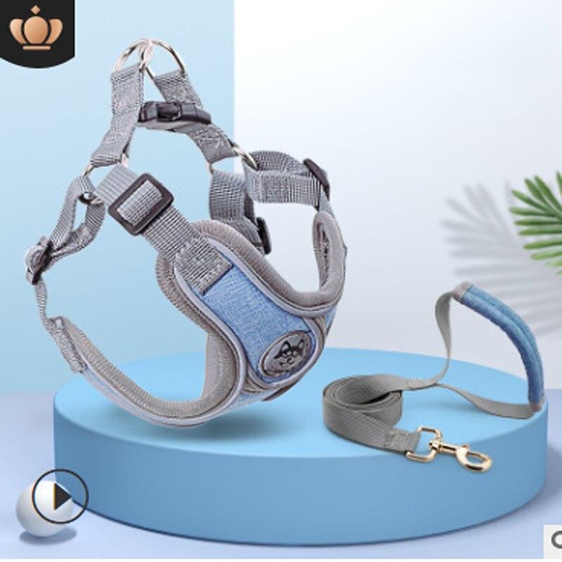 Atmungsaktives Hundegeschirr mit Leine, reflektierendes Oxford-Westengeschirr für Hunde, verstellbare Größe, kleine und mittelgroße Hunde M with Leash blau