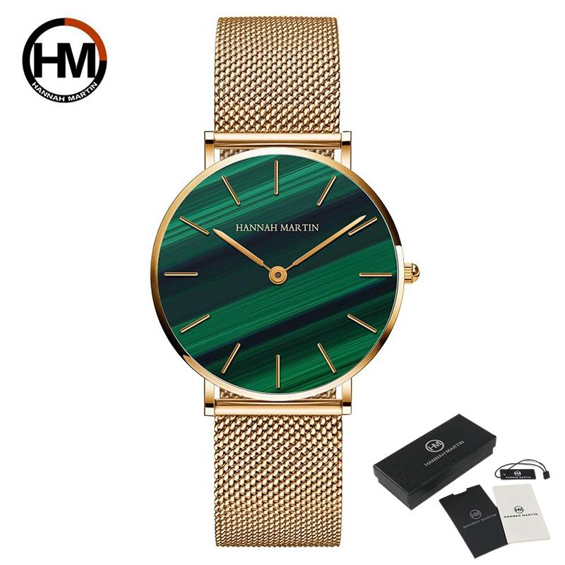Mesh Band Japan Quarz Wasserdichte Frauen Grün Malachit Stein Damen Top Luxus Marke Armbanduhren