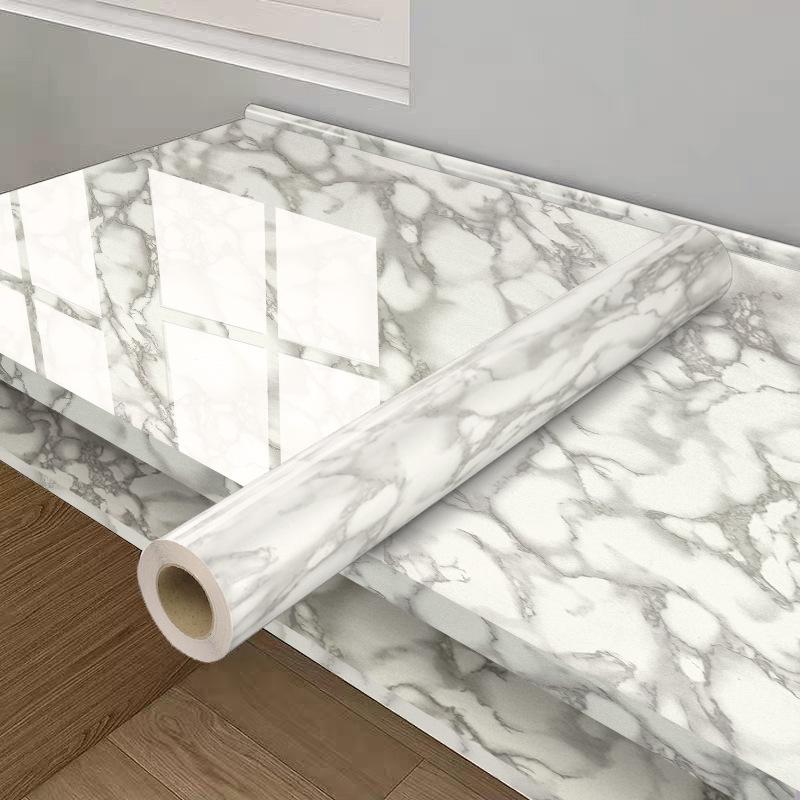 Selbstklebende Tapete mit Marmormuster, Herd- und Schrankfolie, Küchenölfeste Aufkleber, Fliesentapete und Aufkleber für renovierte Tischplatten 40CM*2M grau