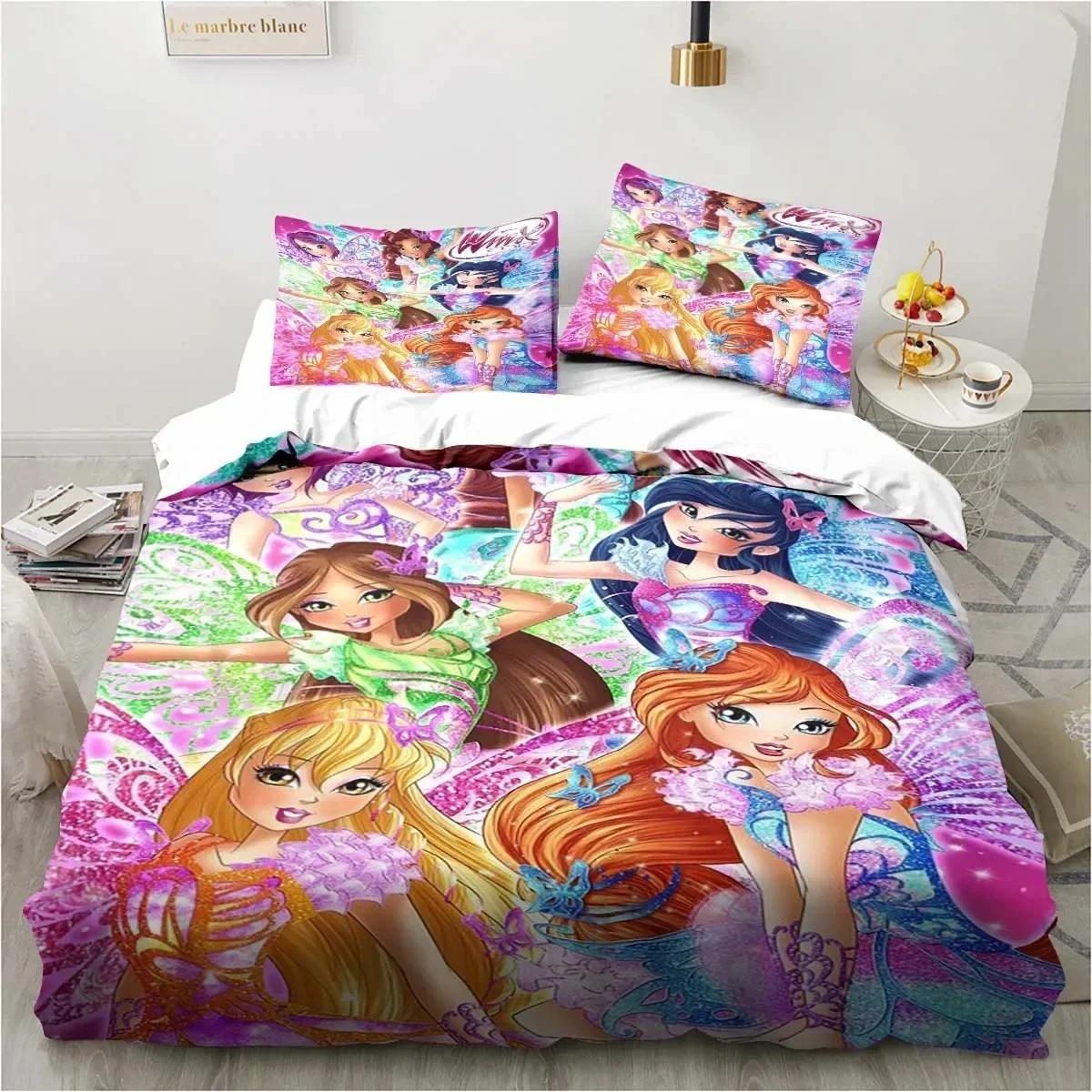 3D-Druck Winx Saga Club Bettwäsche-Set Bettbezug Bettwäsche-Set Steppdeckenbezug Kissenbezug Bettdecke King Queen Size Jungen Erwachsenen Bettwäsche-Set Werkzeug 70x133cm 2pcs